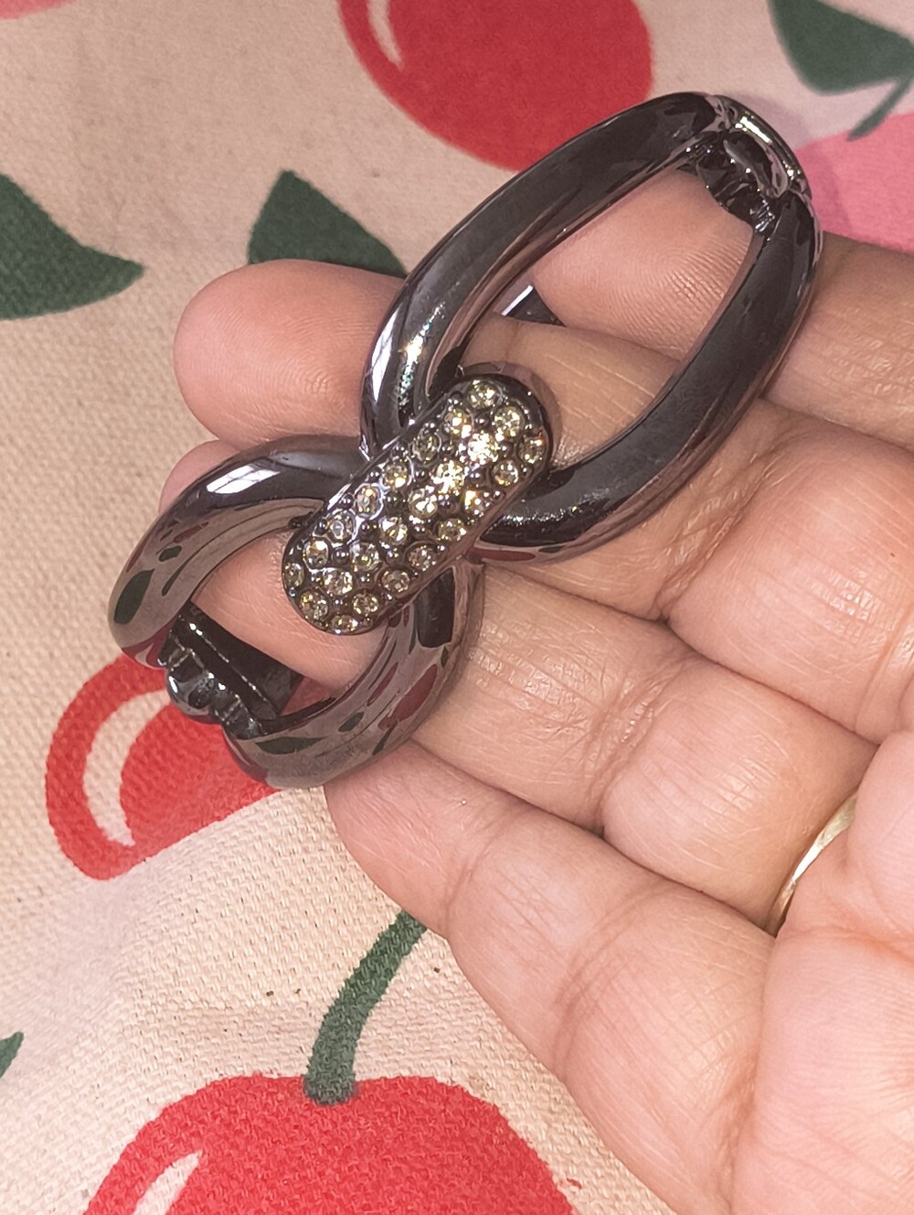 Beautiful Black Metal Rhinestone Clamper Bangle. Estate Find